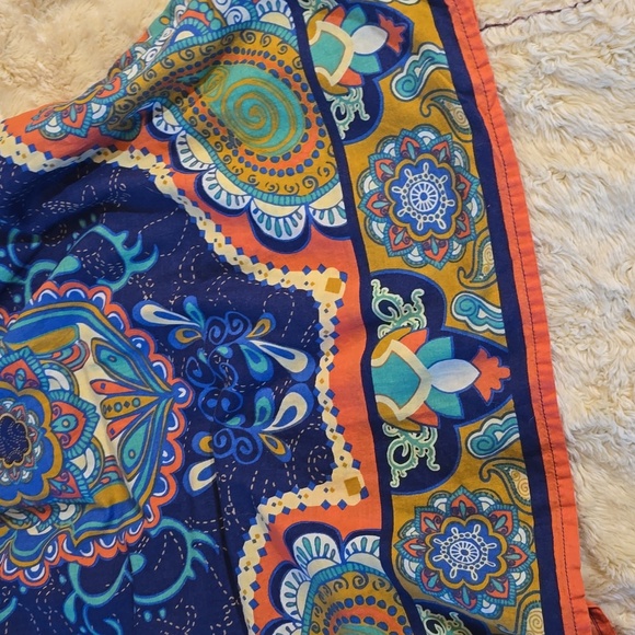 (3-44) Juniors Red camel dress blue multicolor pattern adjustable straps size m - Picture 3 of 5